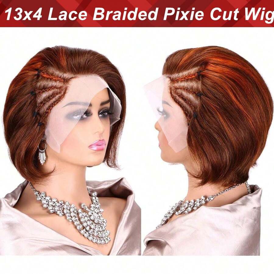 精灵短发假发 真人发 4/350 色短辫蕾丝前假发 巴西直发精灵假发 女士预拔编织假发 真人发 8 英寸无胶假发 - SP4/350 - 查看 1