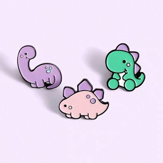 Set de 3 alfileres de solapa/broche de aleación con diseños de animales de dibujos animados, conjunto encantador de 3 broches de esmalte con diseño de dinosaurio para ropa, bolso, escuela