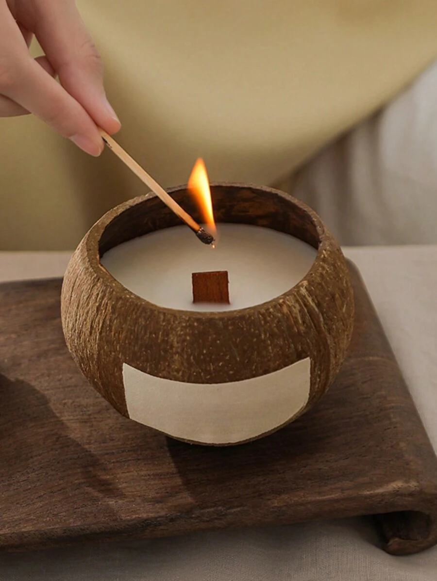 1 件椰子壳香薰蜡烛，优质卧室礼物，创意独特天然家居香氛，生日和乔迁礼物 - 椰子咖色 - 查看 1