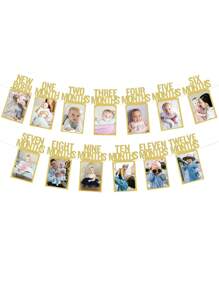 Pancarta para foto de 1er cumpleaños de bebé desde recién nacido hasta 12 meses, decoraciones para primer cumpleaños de niña con guirnalda de hitos mensuales | Pancarta para foto de primer cumpleaños con marco precosido