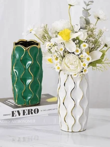 1pc Ceramic Vase, White Vase For Home Decor,Decorative Flower Vase, Vertical Stripe Ceramic Vases For Home Decor, Bedroom, Office, Living Room, Bathroom, Tabletop Decor, Centerpiece