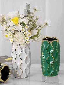 1pc Ceramic Vase, White Vase For Home Decor,Decorative Flower Vase, Vertical Stripe Ceramic Vases For Home Decor, Bedroom, Office, Living Room, Bathroom, Tabletop Decor, Centerpiece