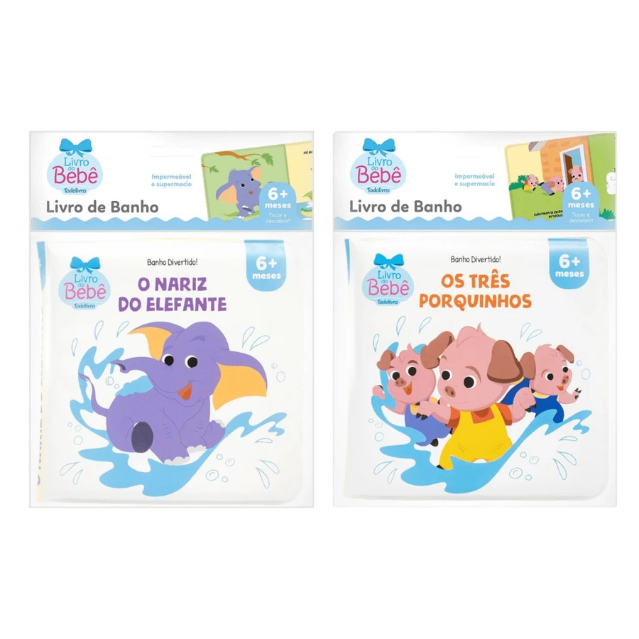 Kit 2 Bath Books For Children Fun And Learning In The Bath! - Elephant Nose + Three Little Pigs - View 1