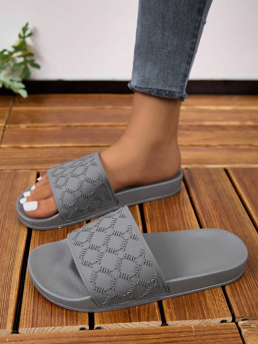 New Fashion Women Solid Color Rubber Durable Anti-Slip Versatile Comfortable Soft Shock-Absorbing Slippers - Grey - View 1