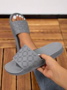 New Fashion Women Solid Color Rubber Durable Anti-Slip Versatile Comfortable Soft Shock-Absorbing Slippers - Grey - View 5