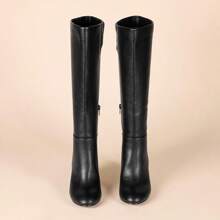 Women's High-Heeled Knee-High Boots, Snakeskin Boots, Chunky Heeled Boots, High Boots, Fashionable And Unique, Versatile Women's Boots For Autumn And Winter - 黑色人造皮革 - 查看 4