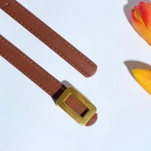 Luxury Fashion High-End Gold-Color Zinc Alloy Buckle With Solid Color PU Leather Small Belt, Casual Cute Elegant Sexy Business Party Versatile Decoration For All Season Outfit Summer, School Fall, Autumn, Halloween