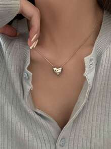 1 pieza Collar con colgante en forma de corazón elegante y minimalista para mujer, cadena clavicular versátil Y2K simple y delicada apta para uso diario, fiestas, citas, estilo callejero, festivales de música, playas y viajes