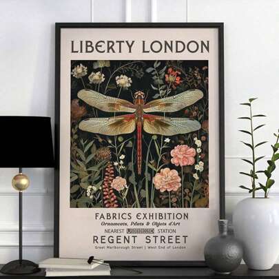 1pc Liberty London Print, William Morris Print, Exhibition Print, William Morris Poster, Vintage Wall Art, Textiles, Vintage Poster, Dragonfly, Canvas Posters, Canvas Wall Decor For Home, Living Room, Bed Room, Kitchen ,Bathroom Gifts Birthday Graduation