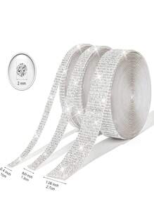 1 Yards Self-Adhesive Sparkling Crystal Rhinestone Diamond Ribbon, Christmas Decoration Rhinestone Glitter Sticker, DIY Car Computer Makeup Table Crafts, Wedding Party Decoration Sticker Packaging Roll, 2mm Rhinestone Production Process(Red/Silver/Pink/Golden) - 1 Yard Silver - View 11