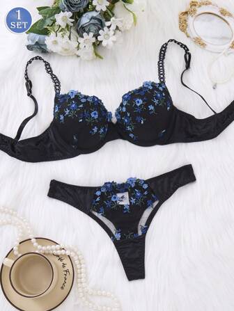 1 Set Lace Underwire Bra Set, Women's Lingerie Set, Sexy European Style Christmas Gift