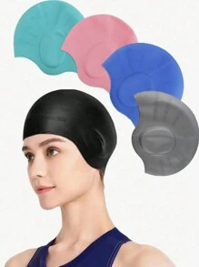 1 pieza Gorra de natación de silicona duradera con bolsillos para orejas para adultos y adolescentes, protege el cabello largo y proporciona alta elasticidad