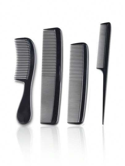 4 pièces Set de peignes professionnels (Noir) - Peigne fin professionnel à queue, peigne pour coiffure - Premium unisexe - Pour la raie, le volumisage, le coiffage, le retour à l'école, les essentiels de voyage, comprend un peigne, une brosse à bords, une brosse démêlante, une brosse à boule, un mini set de brosses, un peigne en bois, une brosse à cheveux, des outils de coiffure, une brosse à cheveux, du matériel de coiffure, une coiffure, une coiffure, une brosse à cheveux, un set de peignes, un peigne, un peigne à friser, une brosse démêlante, une brosse à cheveux pour dames, un coiffeur, des accessoires de coiffeur, un coiffeur, du matériel de coiffure