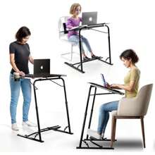 Folding Laptop Table Wooden Portable Computer Desk All-In-One Adjustable Height Tilt Angle Flat-Folding Footrest Cupholder Tablet Holder Edge Stopper - (Black)-DarkWoodMahogany1 - View 7