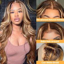 PAZAT Highlight Piano 13x4 Lace Front Wig Human Hair 28 Inch Body Wave Honey Blonde Transparent Lace Frontal Wigs For Women 180 Density Human Hair With Baby Hair Short Bob Wigs(8-14inch)