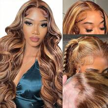 PAZAT Highlight Piano 13x4 Lace Front Wig Human Hair 28 Inch Body Wave Honey Blonde Transparent Lace Frontal Wigs For Women 180 Density Human Hair With Baby Hair Short Bob Wigs(8-14inch)
