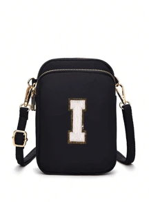 A Crossbody Bag That Can Be Customized With Your Own Name, Lucky Number, Letter, And Text, With 26 Letter Patches For Diy, A Bag That Is Classic And Versatile, With A Three-Layer Zipper Design That Can Hold Mobile Phones, Coins, Etc., Pc Casual Fashion Crossbody Walking Bag With Mobile Phone Cloth Bag Vertical Coin Purse Suitable For Girls, Travel, Back To School, Gifts Back To School Winter Gift Ideas Boy Girl Valentine's Day - Black Three-layer Gold Zipper + 5.5 White Letters - View 21