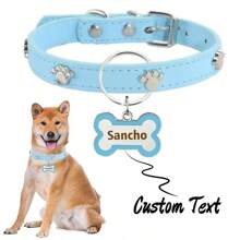 Collare in pelle personalizzato per cani con targhetta a forma di osso, con nome dell'animale domestico e numero di telefono inciso su entrambi i lati, decorazione in metallo con impronta anti-smarrimento, accessorio di moda per cani e gatti, regalo ideale per animali domestici piccoli e medi, ornamentale, inciso, in acciaio inossidabile, elegante, alla moda, colorato, vintage, carino, compatto, simpatico, personalizzato, unico, personalizzato, per anniversari, per compleanni