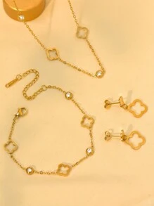1pc Minimalist Elegant Personalized Hollow Clover With Embedded Zirconia Stones 18K Gold Plated Hypoallergenic Stainless Steel Necklace, Suitable For Women For Daily, Work, Party, Beach Occasions, Best Gift For Friends, Family, Wife, Sister, Holidays, Birthday, Mother's Day - Hollow Flower Jewelry - View 8
