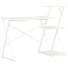 White Desk With Shelf 116 Cm Wide Modern Minimalist Design Storage Solution For Home Office Workspace And Study Area - White - View 1
