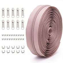 1 Set = 4.5M Zipper + 10 Zipper Pulls + 20 Top Stops + 10 Bottom Stops, #5 Nylon Zippers, 85 Color Options, Suitable For Garments, Bags, Home Textiles, Bedding