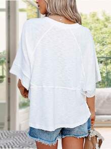 Women's Summer Casual Crewneck Batwing Half Sleeve T-Shirts Solid Color Loose Fit Cute Basic Flowy Tops Tees Blouses - 白色 - 查看 3