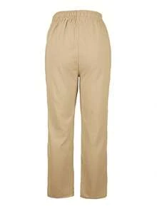 Fashionable Casual Solid Color Elastic Waist Drawstring Pocket Casual Pants - Apricot - View 4