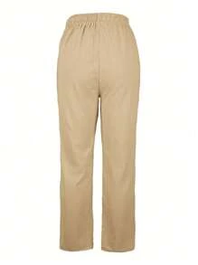 Fashionable Casual Solid Color Elastic Waist Drawstring Pocket Casual Pants
