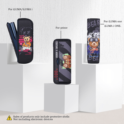 1 件适用于 IQO ILUMA/ILUMA I ONE PRIME 装饰防摔保护壳，20 根加热棒盒，时尚配饰，表面菱形动漫熊图案多色 PU 皮革，360 度全保护，减震，防滑，适合吸烟者，适合男朋友和女朋友的生日、新年、情人节、圣诞节创意礼物