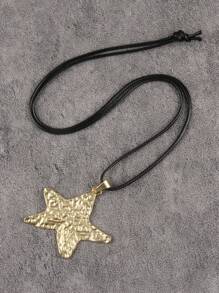 1 件女式波西米亚风不对称圆形水钻吊坠项链，金色星形合金配黑色绳，日常佩戴的休闲珠宝