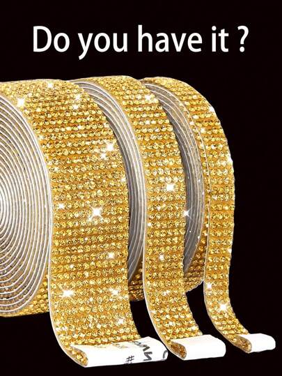 1 Yards Self-Adhesive Sparkling Crystal Rhinestone Diamond Ribbon, Christmas Decoration Rhinestone Glitter Sticker, DIY Car Computer Makeup Table Crafts, Wedding Party Decoration Sticker Packaging Roll, 2mm Rhinestone Production Process(Red/Silver/Pink/Golden)