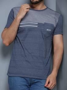 Men's Crew Neck T-Shirt With Pocket - 霧霾藍 - 查看 3