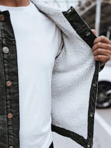 男士秋冬羊毛衬里保暖夹克，带毛皮衬里的保暖牛仔夹克