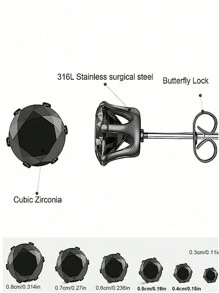 Hoa tai đính đá Zirconia đen, Trang sức thời trang cho nam và nữ - Đinh tán - Xem 5