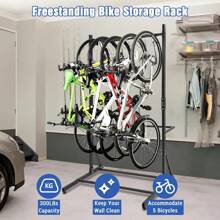 GOCAPTAIN Freestanding Bike Rack For 5 Bicycles, Adjustable Height Vertical Bike Rack, Indoor Bike Storage Rack With 300 Lbs Capacity, Black - Black - View 1