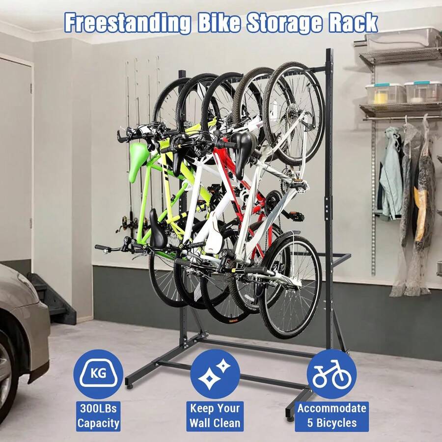 GOCAPTAIN Freestanding Bike Rack For 5 Bicycles, Adjustable Height Vertical Bike Rack, Indoor Bike Storage Rack With 300 Lbs Capacity, Black - Black - View 1