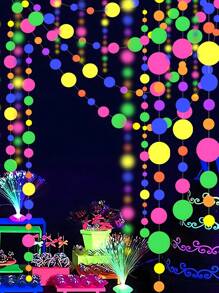 2条装 - 118英寸UV波点纸质霓虹丝带，在黑光灯下会发出霓虹光，适用于UV派对、霓虹派对、荧光派对、婚礼、生日装饰、横幅等。 - 彩色 - 查看 4