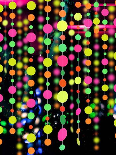 2 piezas - 118 pulgadas Cintas de papel neón con lunares UV, decoraciones neón que reaccionan bajo luz negra, adecuadas para fiestas UV, fiestas neón, fiestas de brillo, decoraciones de boda y cumpleaños, pancartas