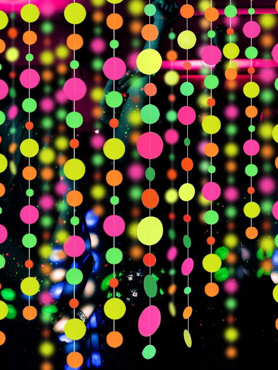 2条装 - 118英寸UV波点纸质霓虹丝带，在黑光灯下会发出霓虹光，适用于UV派对、霓虹派对、荧光派对、婚礼、生日装饰、横幅等。