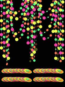 2条装 - 118英寸UV波点纸质霓虹丝带，在黑光灯下会发出霓虹光，适用于UV派对、霓虹派对、荧光派对、婚礼、生日装饰、横幅等。 - 彩色 - 查看 7