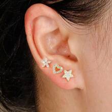 22 Styles Stainless Steel Mini Zirconia 1 Piece Stud Earring Women,Valentine's Day Earrings,18K Gold Plated Helix Screw Ball Ear Studs Tragus Cartilage Piercing Jewelry - Y20437-gold-white-1pc - View 4