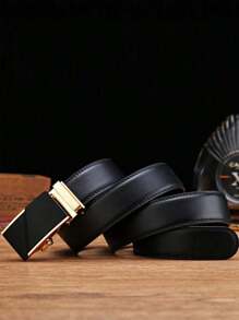 1pc Men Black Belt, Fashionable And Versatile Casual/Business Automatic Buckle Belt, Young/Middle-Aged Litchi Pattern Belt, Ideal Gift For Boyfriend/Elder, Suitable For Daily Life Summer, School