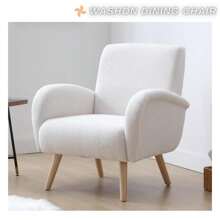 chairus 1PC Wahson Armchair Wing Chair Retro Upholstered Armchair, Lounge Chair With Thickened Backrest Reading Chair Legs Made Of Solid Wood For Living Room/Bedroom, White - 白色 - 查看 1