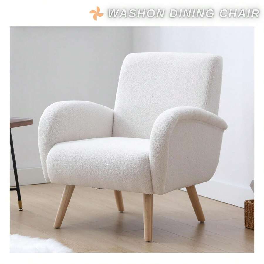 chairus 1PC Wahson Armchair Wing Chair Retro Upholstered Armchair, Lounge Chair With Thickened Backrest Reading Chair Legs Made Of Solid Wood For Living Room/Bedroom, White - 白色 - 查看 1