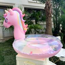 1pc Inflatable Sequins Unicorn Swimming Ring, Thick PVC Outdoor Pool Party Underarm Circle Swimming Sports Accessory - Pink - View 1