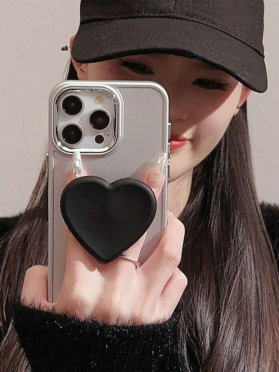 1pc Heart-Shaped Airbag Phone Handle Holder, Extendable Dopamine Color Series High Aesthetic Ins Style Simple And Fashionable, Multiple Color Options, Comfortable Sliding Feel Desktop Convenient Stand