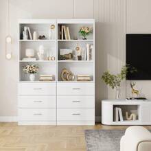 71" Tall Bookcases With 3 Large Drawers, 3 Tier Wooden Storage Bookshelf For Living Room Home Office, White - trắng - Xem 8