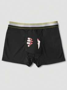 男士黑色時尚印花平角內褲,彈性內衣,適合日常穿著 - 黑色 - 查看 3