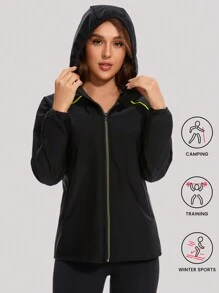 1PC Women's Waterproof Ski Snow Jacket Thermal Lined Warm Winter Rain Jacket With Hood For Hiking & Winter Activities - Black - View 3