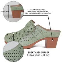 Ecetana Women's High-Heeled Mules, Platform Sandals For Women Comfortable Wedge Sandals, Hollow Out Design, Perforated Closed Toe Slip On Sandals. Perfect For Casual Green Outdoor Sandals, Women's Slide Sandals With Heel Cushion Dress Shoes Casual Summer.Women Slide Sandals With Heel For Beach, Pool, Garden - 綠色 - 查看 3